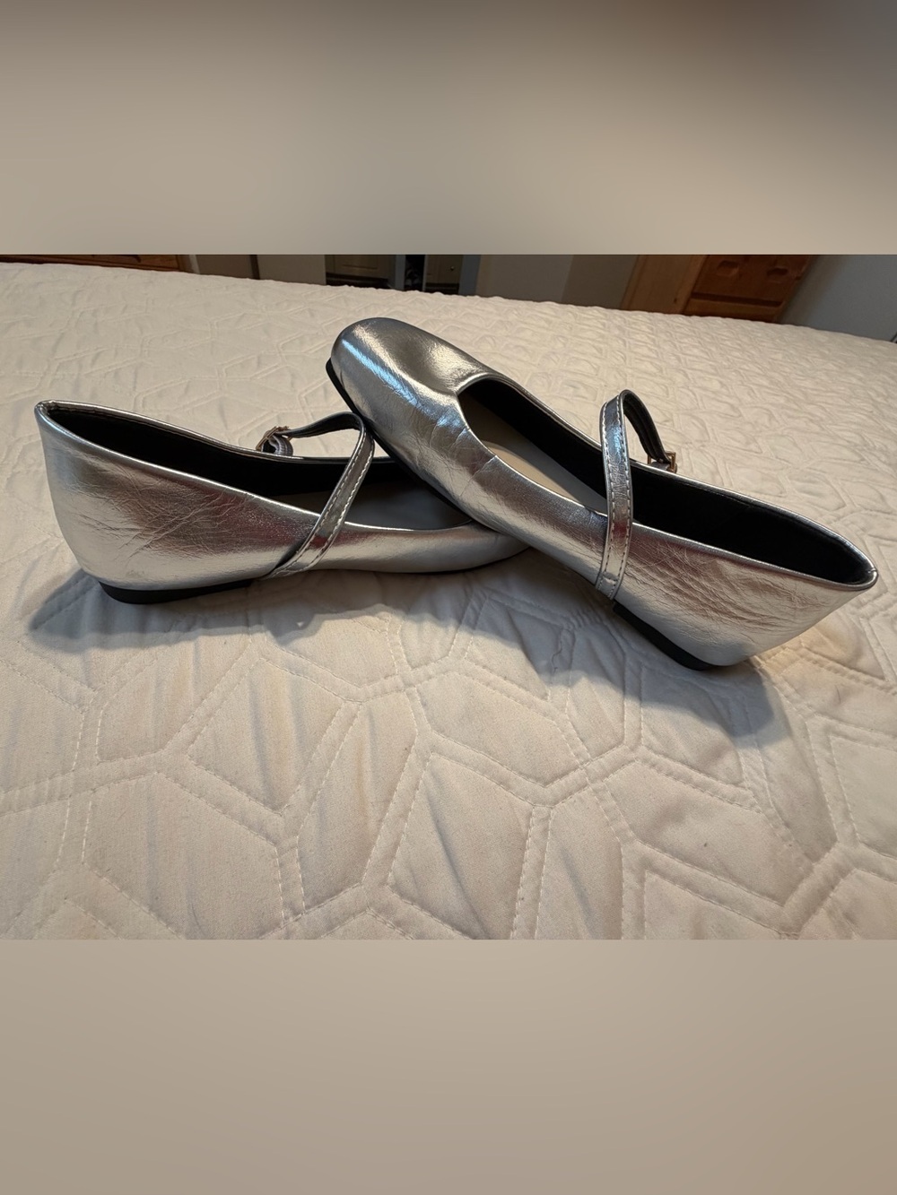 Metallic Silver Mary Jane Flats with Strap